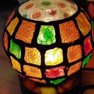 Colorful Stained Glass Himalayan Rock Salt Lamp Bowl
